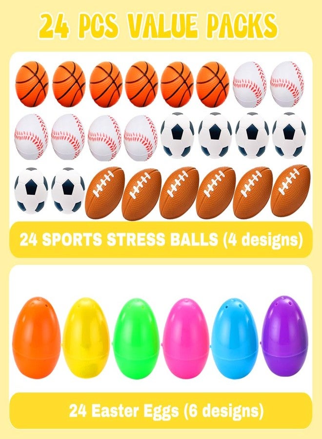LUKBERA 24 Pcs Prefilled Easter Eggs with Sports Balls, Filled Eggs with Stress Relief Toys Ball for Kids Toddlers Easter Basket Stuffers, Easter Eggs Hunt - Image 2